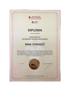 potrdilo o izobrazbi telesno usmerjene psihoterapije